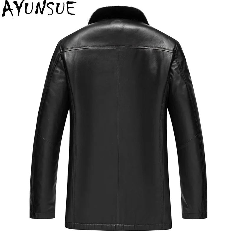 AYUNSUE Winter Genuine Leather Jacket Men Real Sheepskin Jackets for Men Mink Fur Liner Collar Mens Leather Coat Мужская Одежда