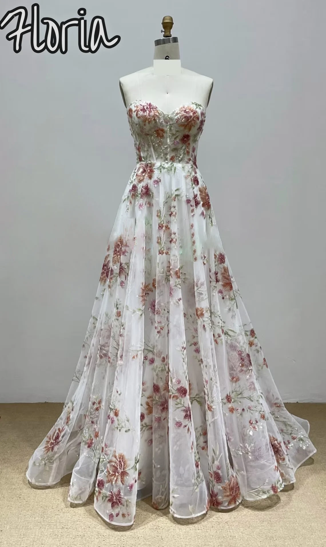 Floria Elegant Beading Sequined Party Dresses Blossom Off The Shoulder Prom Dresses Slit Tulle Formal Evening Dresses