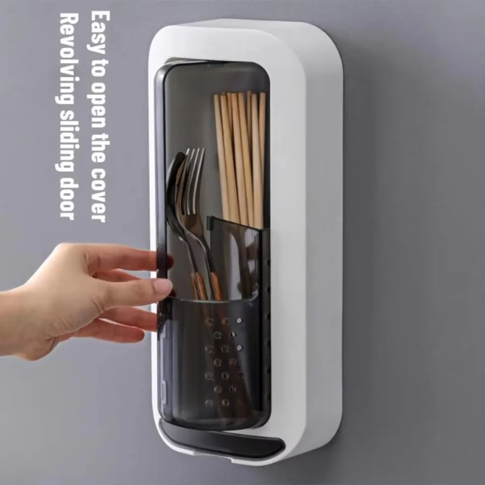 

Wall-mounted Kitchen Chopstick Holder Rotatable Without Punching Cutlery Spoon Rack Waterproof Spoon Chopstick Cage Utensils