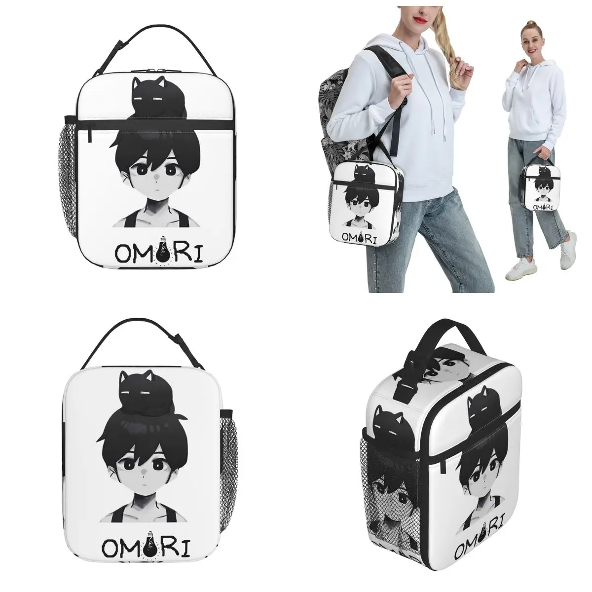 Omori And Cat Game Insulated Lunch Bags Food Bag Reusable Cooler Thermal Lunch Boxes For Travel