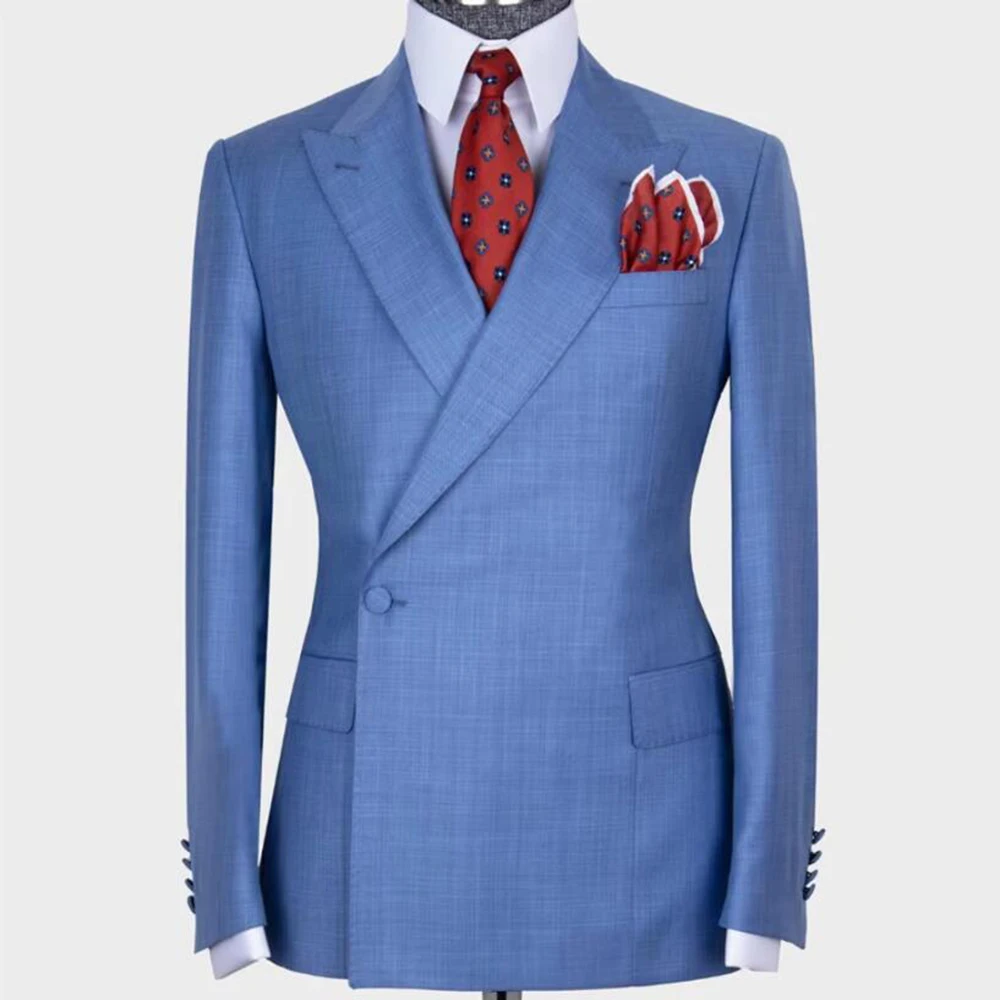 

Fashion Suits for Men Blue Black 2 Pieces Jacket Pants Single Button Male Clothing Peak Lapel Banquet Business Costume Homme