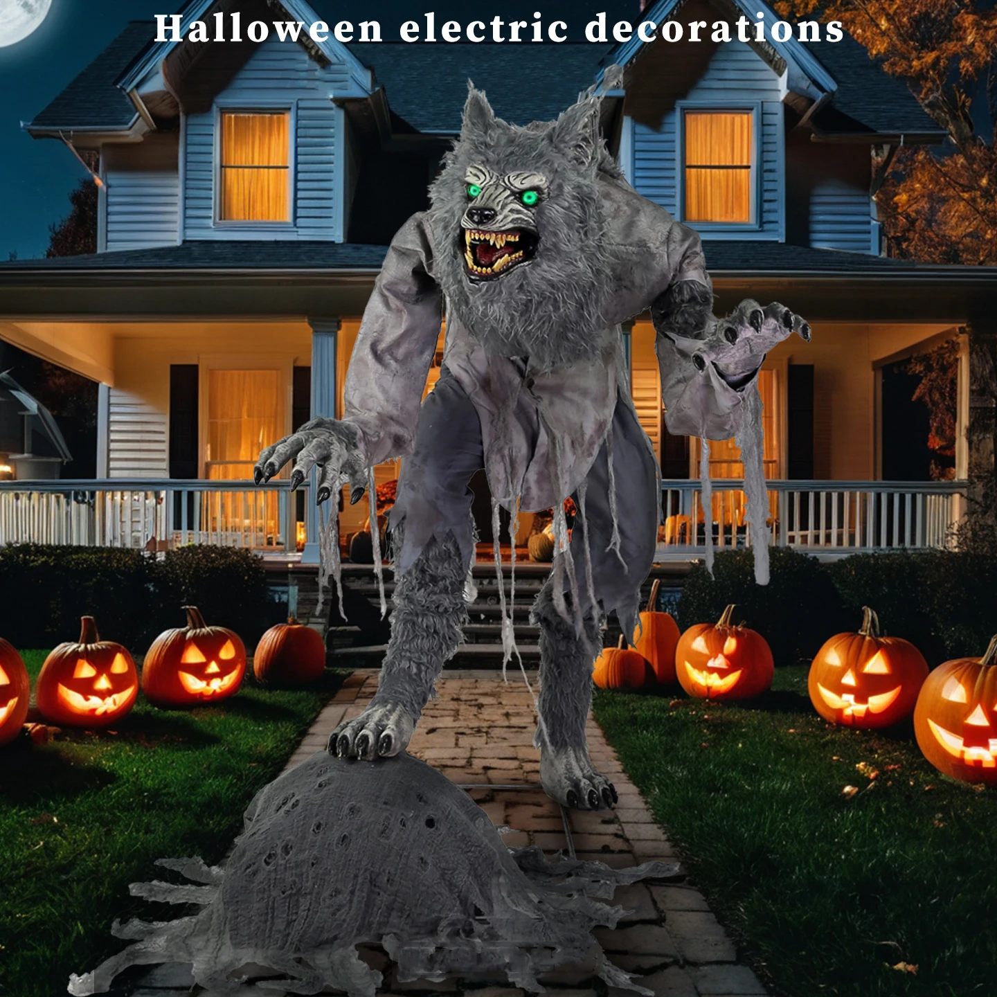 Halloween Giant Hunchback Werewolf Animatronic Decor With LED Light And Motion For Haunted House Theme Park