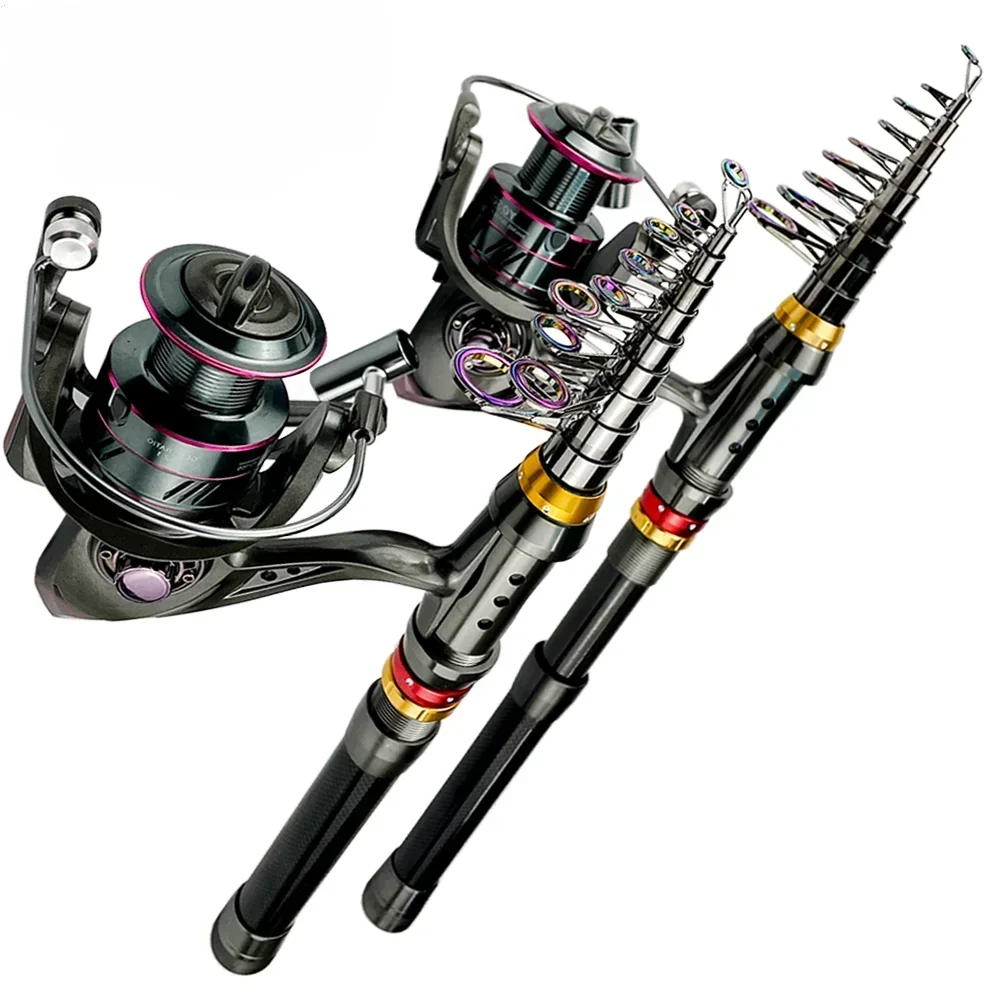 Superhard Telescoping Carbon Rod And Reel Set 1.8-3.6m Gear Ratio: 5.2:1 High-strength Fishing Reel Max 8kg JIG CASTING