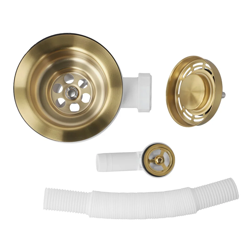 Drain Sink Downcomer 114MM Gold-Plated Strainer With Overflow Anti Clogging For A 45.2mm(G1-1/2