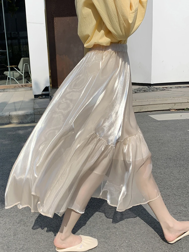 

Women Summer Fashion Retro Chiffon High Waist Skirts Female Irregular Solid Color Skirt Ladies Loose Casual Skirts