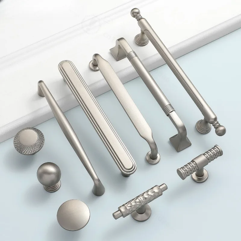 Matte Nickel Brushed Drawer Pulls Mid Century Zinc Alloy Handles Cabinet Wardrobe Bookcase Nightstand Furniture Hardware
