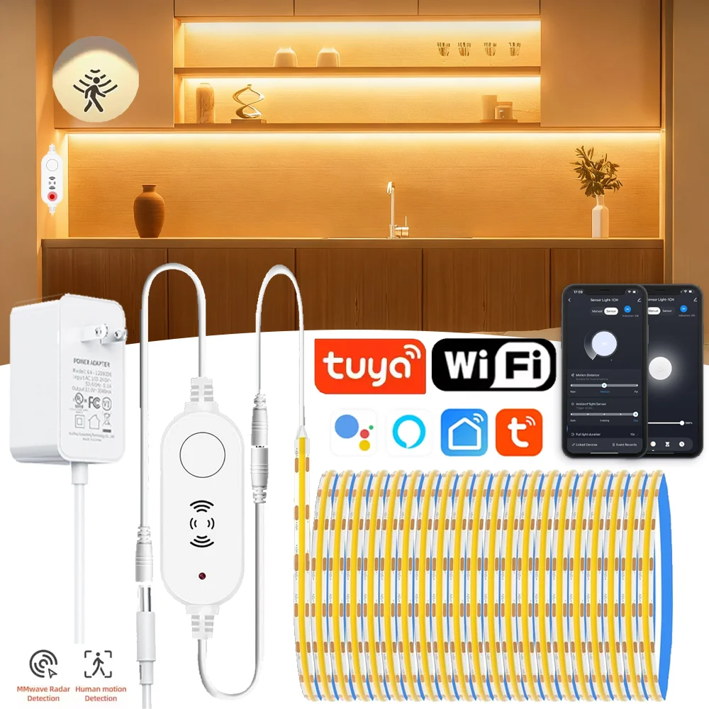 12 فولت COB LED قطاع ضوء الكثافة شريط مرن أضواء الشريط تويا الحياة الذكية واي فاي التحكم PIR الاستشعار غرفة ديكور ل أليكسا جوجل