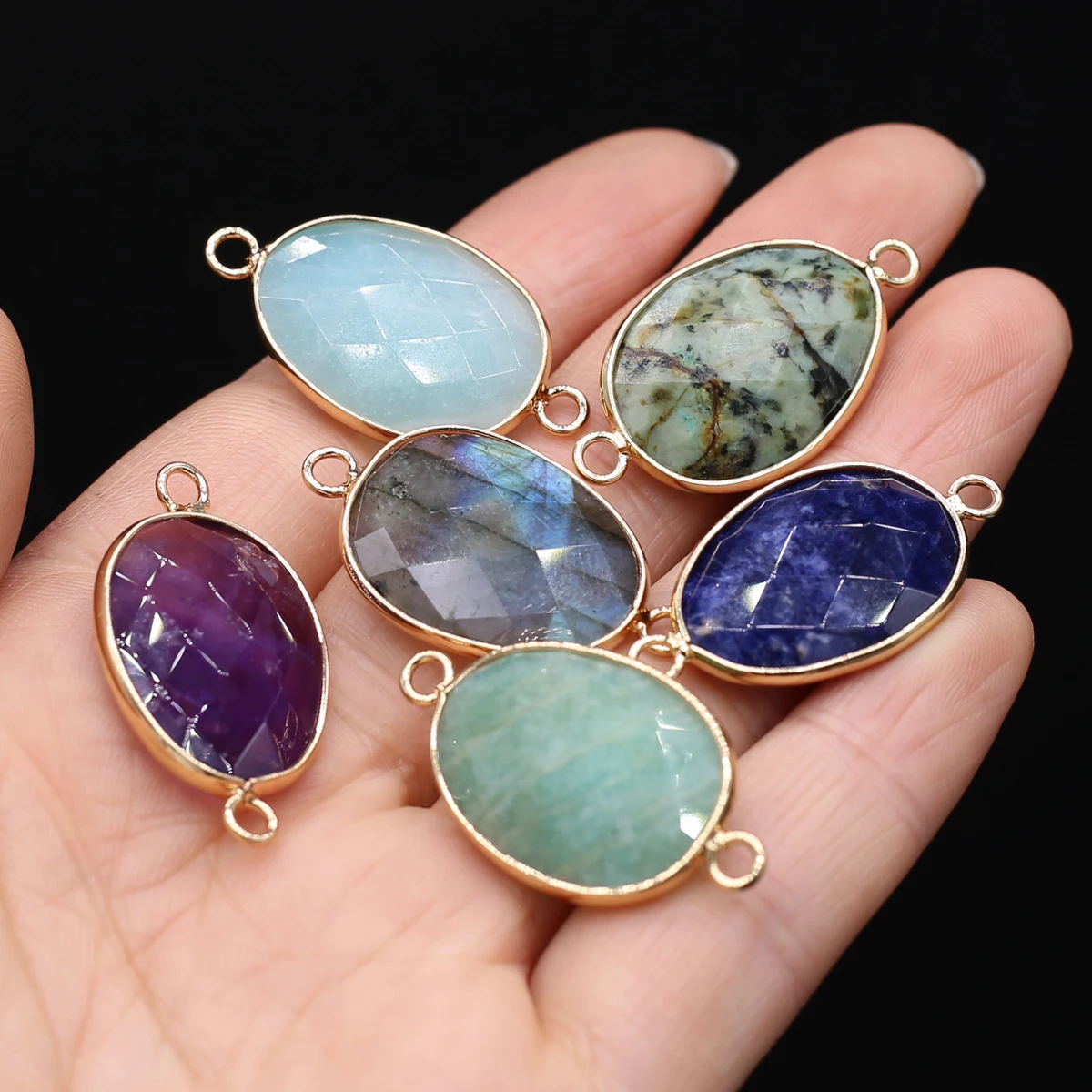 Design Gold Plated Double Hole Natural Amazonite Stone Connector Pendants For Necklaces Earrings Handmade Jewelry Accessories
