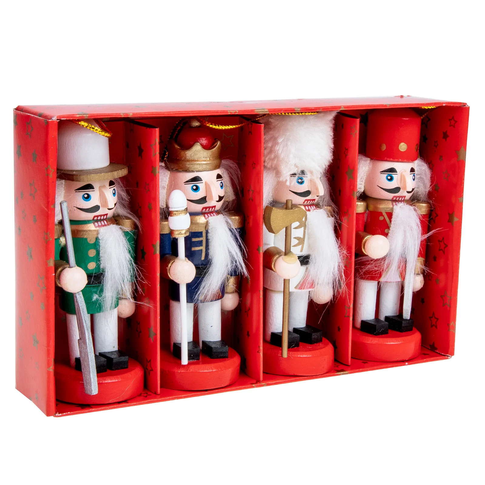 

4Pcs Xmas Nutcracker Decoration Wood Soldier Puppet Ornament for Holiday Christmas Tree Table Display Gift Idea