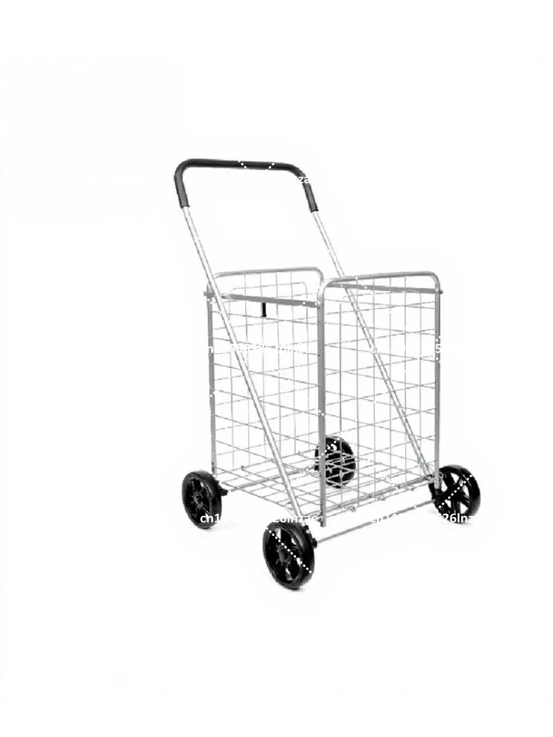 White 4 Wheel Utility Cart Heavy Duty Steel Frame Folding Cart for Grocery Shopping Laundry Transport