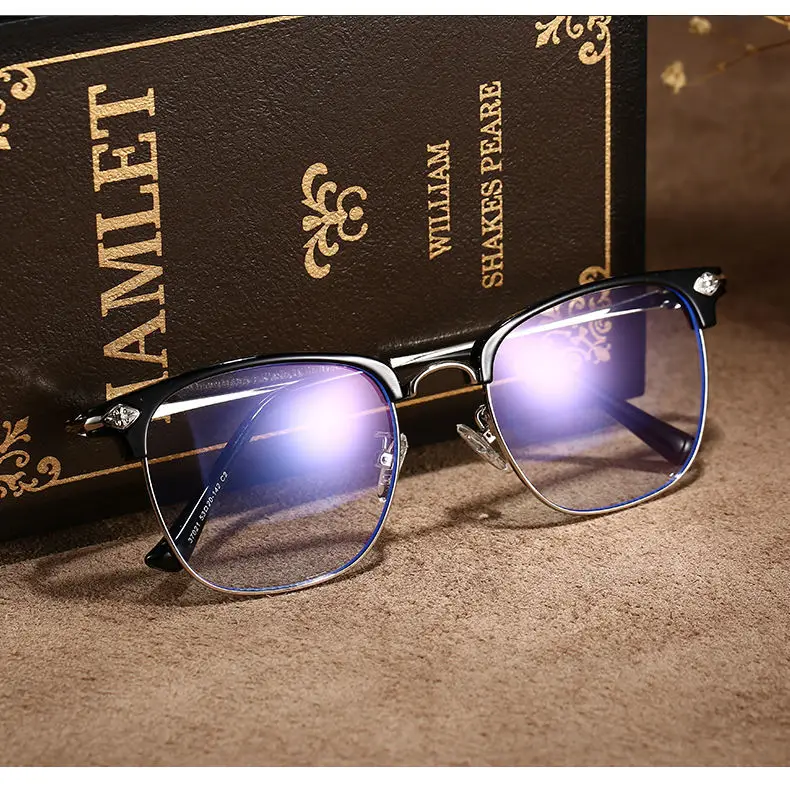 Shatar Neue Mode Metall Halbrahmen Lesebrille Männer Frauen Große Gesicht Verbreiterung Augenschutz Anti-Blau Licht Business high-End – Detail 13