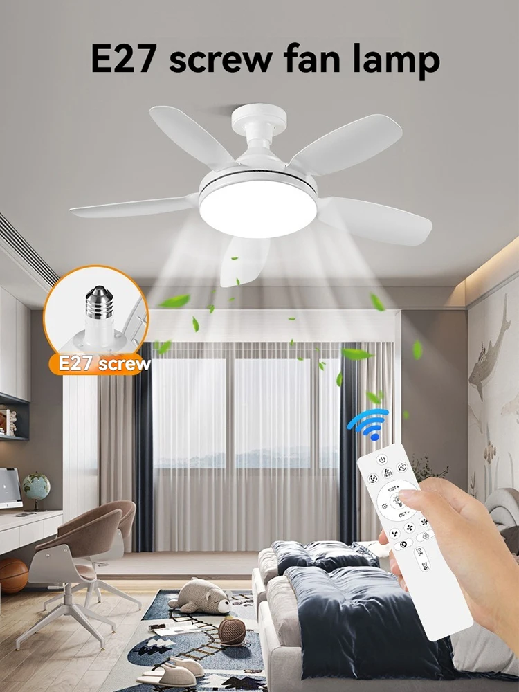 Ultra-thin 32-inch E27 Ceiling Fan with Light, Modern Silent Household Fan Lamp, High Wind for Dining Room, Bedroom Living Room