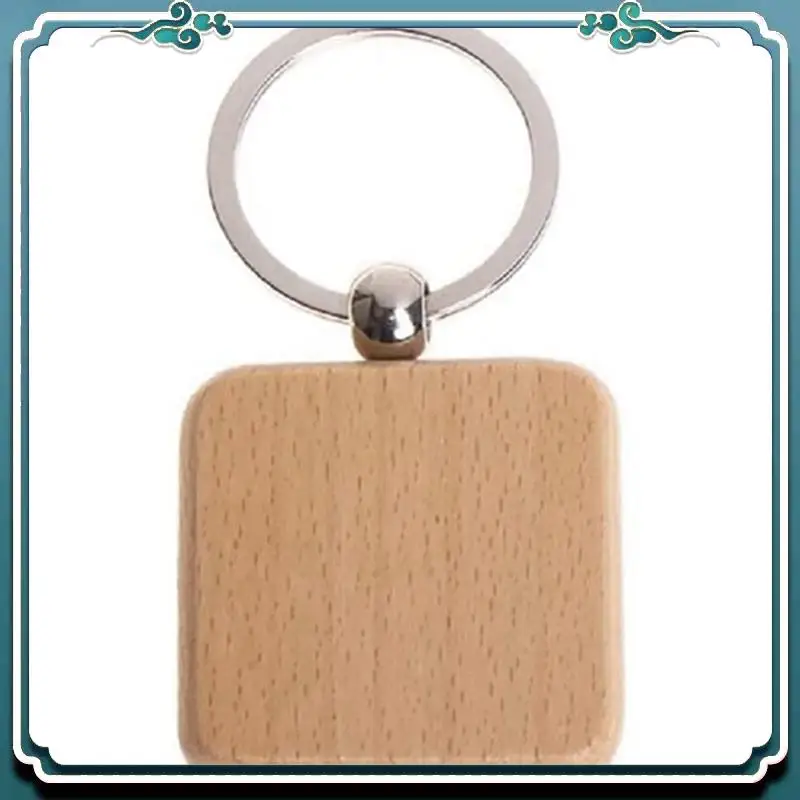 ABSK-400Pcs لتقوم بها بنفسك سلسلة مفاتيح خشبية فارغة مربع منحوتة حلقة رئيسية حلقة رئيسية خشبية حوالي 40X40 مللي متر #5