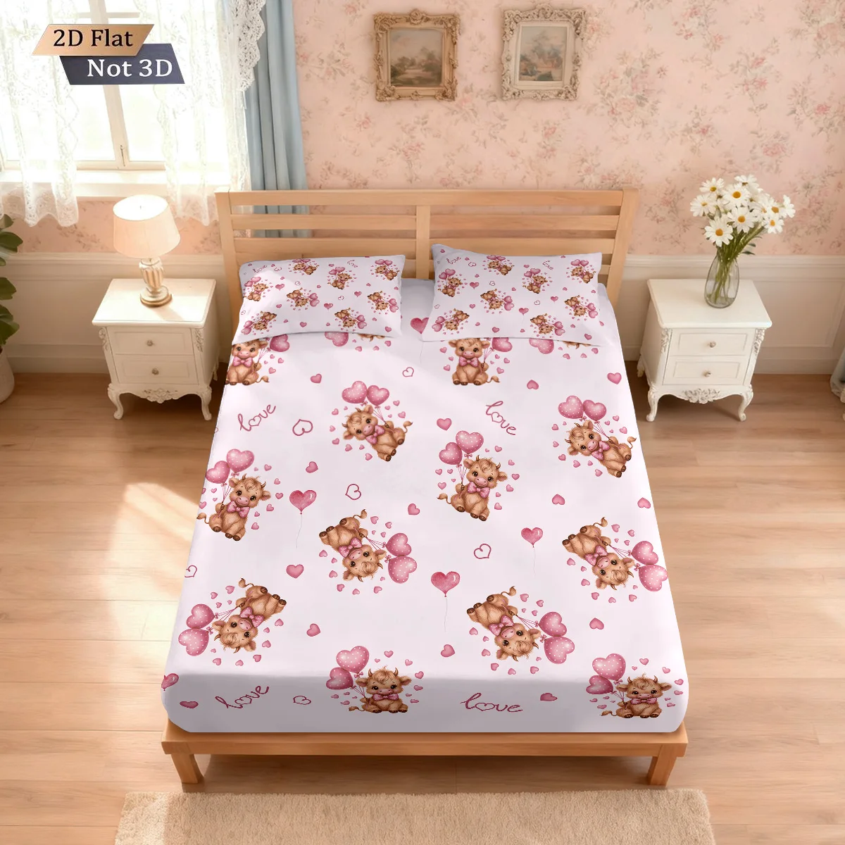 

3 шт., романтический комплект простыней без сердечника с принтом красной горной коровы на День святого Валентина, разноцветное покрывало для спальни, украшение для постельного белья