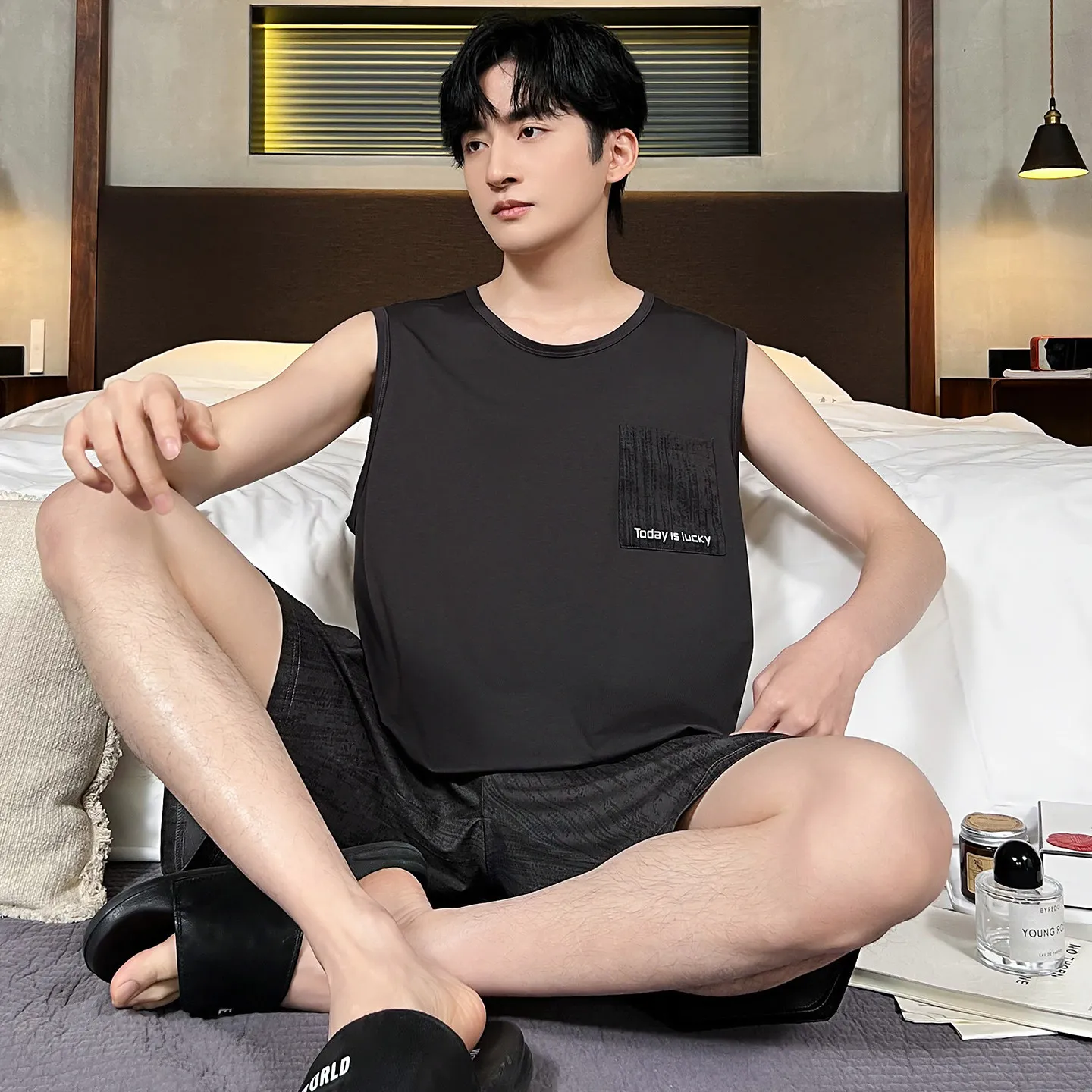 

2026 New Nightwear Men's Plus Size Modal Loungewear Set Sleeveless & Shorts Summer Cool Lightweight Comfortable Sleepwear