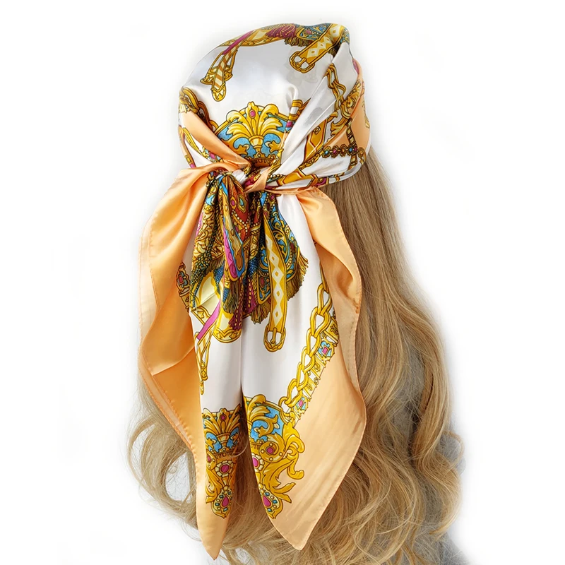 Lenços de seda femininos marca de luxo verão moda designer cabeça/lenço de cabelo 90*90cm hijab bandana cheveux foulard femme 90x90cm