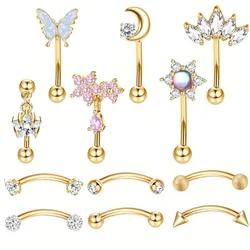 Bobisty Eyebrow Tragus Studs Stainless Steel Curved Barbell Dangle CZ Belly Lip Cartilage Daith Surface Piercing Jewelry