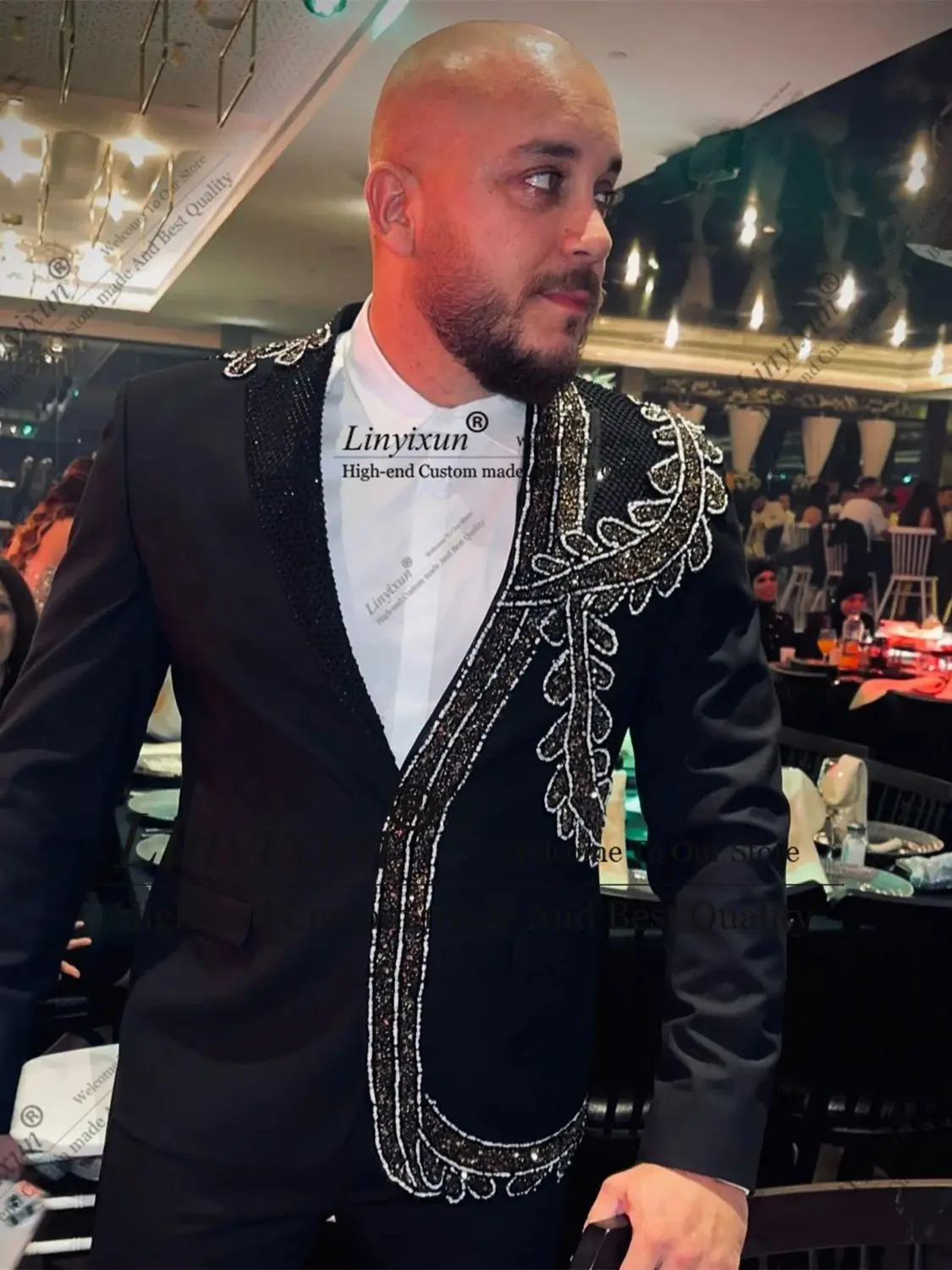 Design Version Diamond Crystal Men Suit Shawl Lapel Wedding Groom Tuxedos 2 Pieces Disfraz Male Prom Blazer Slim ropa hombre