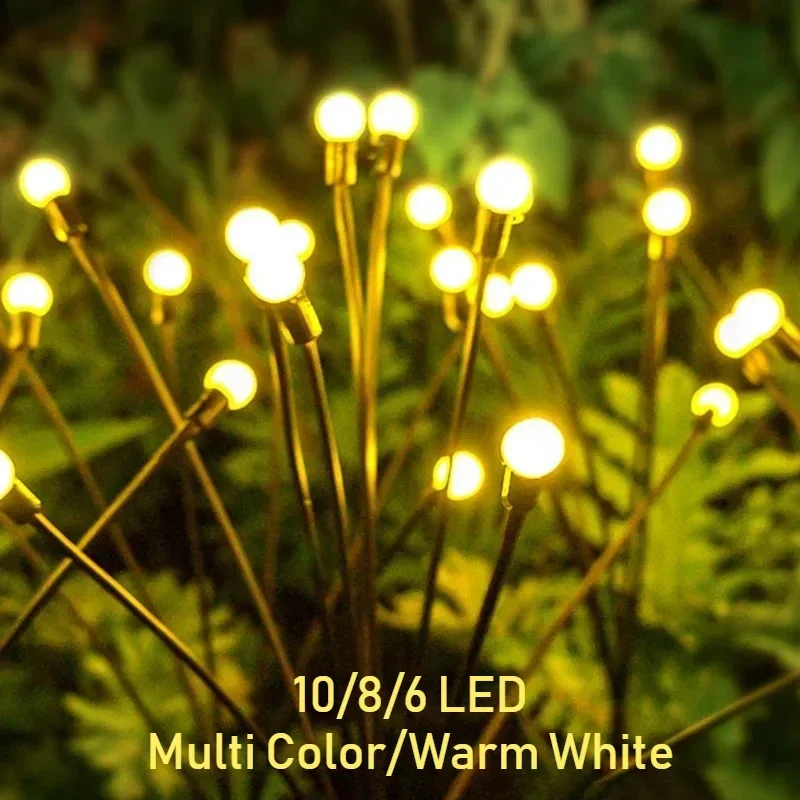 Luz solar firefly iluminação solar ao ar livre 10 8 6 led à prova dwaterproof água decoração do jardim paisagem luz solar para jardinagem ao ar livre