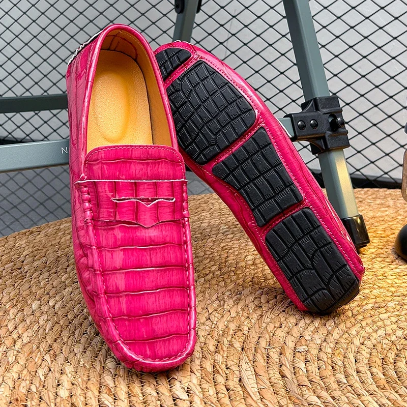 Mocasines de negocios informales de lujo para hombre, zapatos formales de fiesta de noche, color rosa, moda juvenil