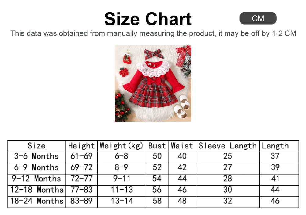 PatPat 2pcs Baby Girl 95% Cotton Long-sleeve Spliced Plaid Bow Front Ruffle Collar Dress with Headband Set Comfortable