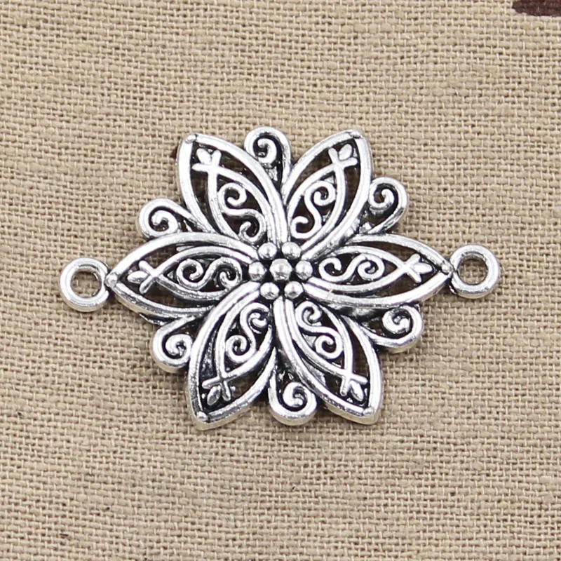 8 sztuk Charms kwiat Link złącze 39x28mm antyczny brąz kolor srebrny zawieszki DIY dokonywanie ustalenia Handmade tybetański biżuteria