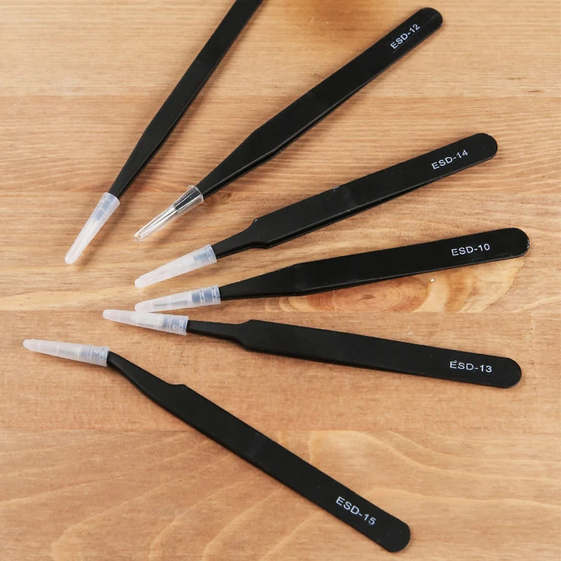 1PCS Anti-static ESD Stainless Steel Tweezers Maintenance Tools Industrial Precision Curved Straight Tweezers Repair Tool Watch
