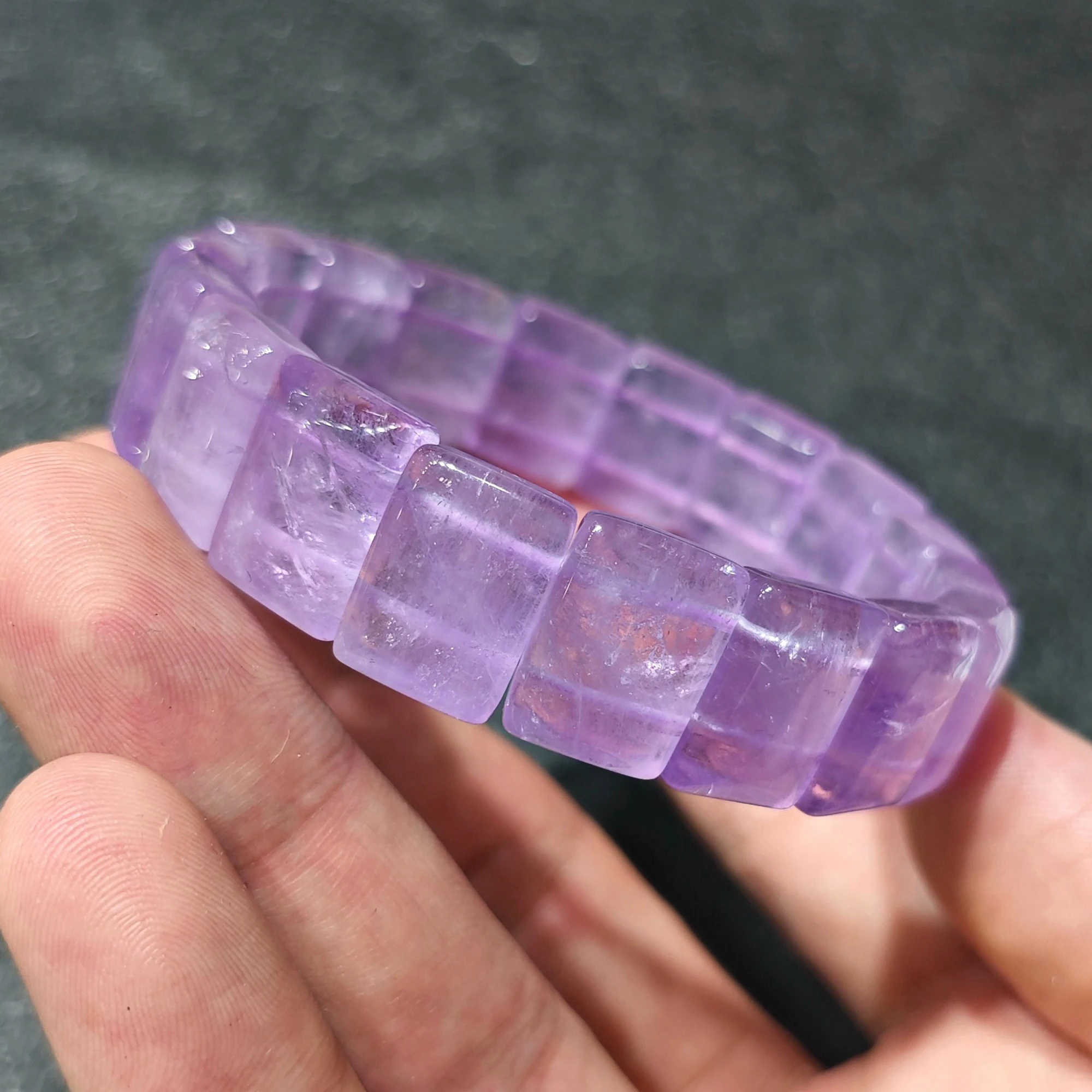 Natural Amethyst Gemstone Segment Bangle Polished Square Nodule Quartz Bracelet Stretch Wristband Jewelry Gift