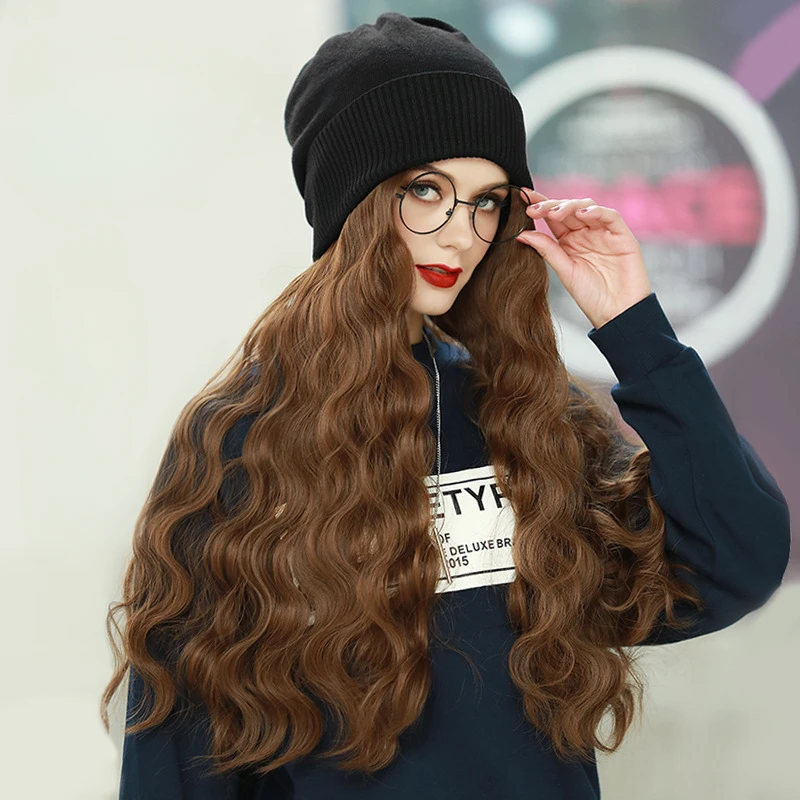 

Curly Wigs Hat Women One-piece Wig Woolen Hats Long Wig Beanies Girls Cute Fashion Wig Bonnet Daily Casual Wig Beanie Winter Hat