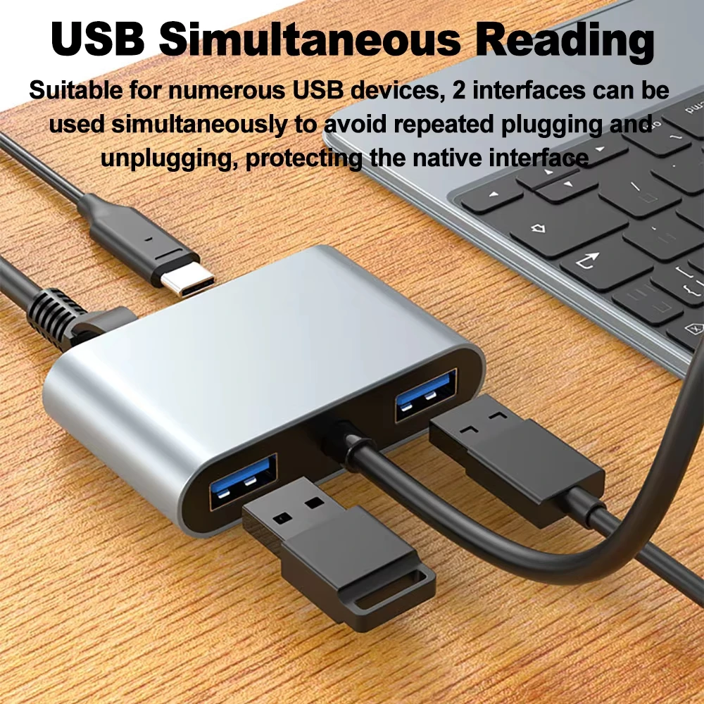 Scheda di rete da USB C a Ethernet da 1000 Mbps Adattatore di ricarica da 60 W PD con 2 porte USB Adattatore LAN di rete da tipo C a RJ45 per PC portatile