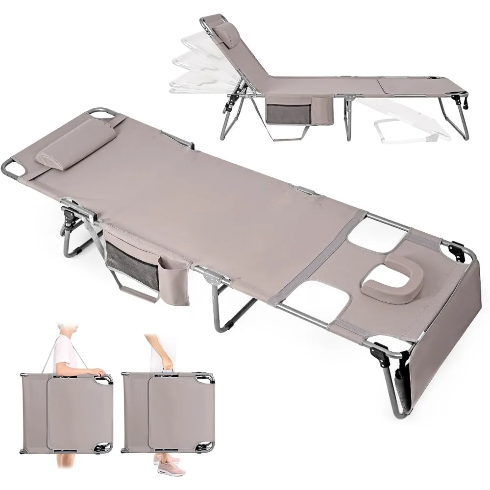 

Tanning Chair Folding Chaise Lounge , Heavy Duty Outside Lay Flat Portable Face Down with Arm Hole for Sunbathing Lawn Camping