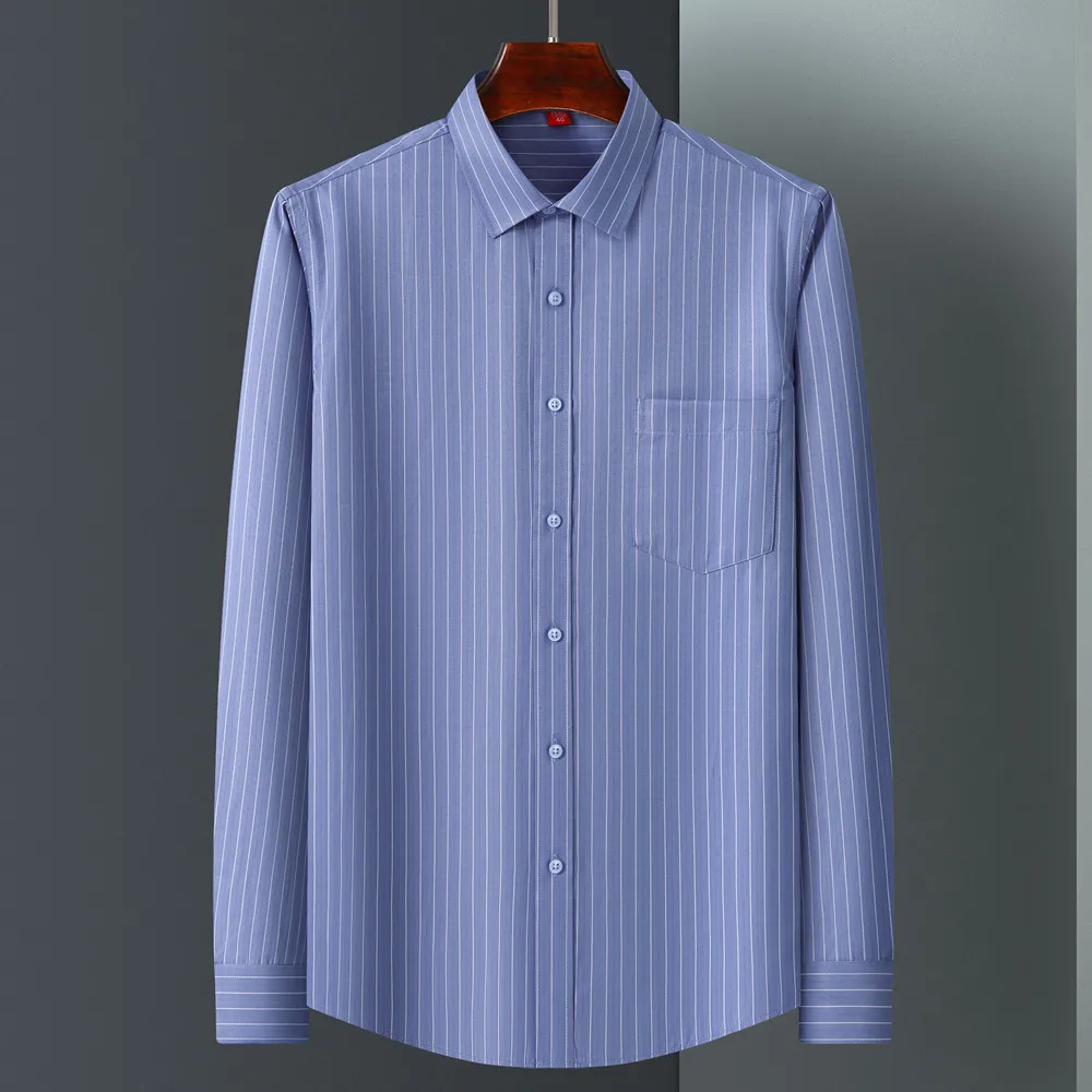 Plus 7XL 6XL 5XL Business Shirts For Men Autumn Long Sleeve Causal Soft Anti-Wrinkle Stripe Checked Print Fashion Man Clothes