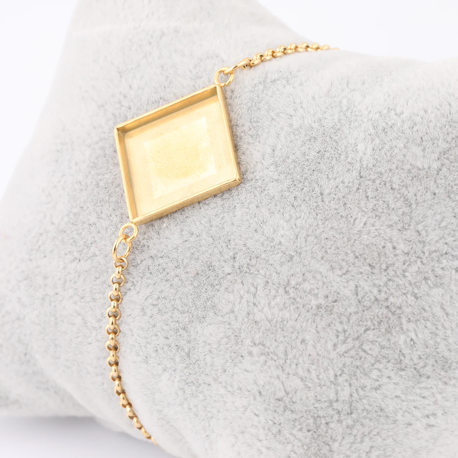 3pcs Stainless Steel Gold Plated Chain Bracelet Base Settings Fit 15mm Square Cabochon Bacelets Bezel Blanks For Jewelry Making - view 3
