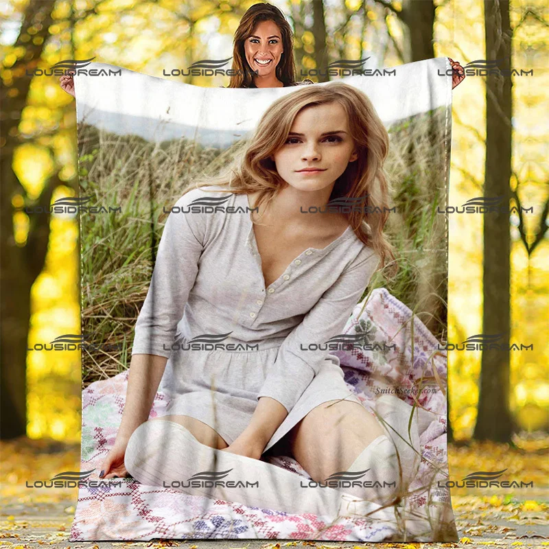 Star Actress Emma Watson Pattern Blanket Star Art Flannel Thin Blanket Portable Home Travel Office Lunch Break Blanket