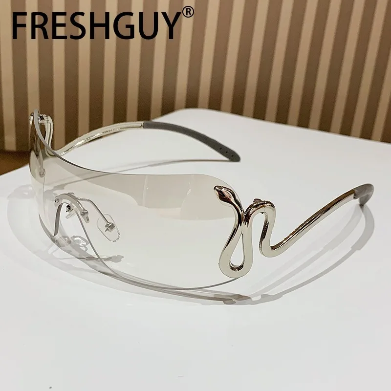 FRESHGUY Cycling Windproof Glasses Spirit Snake Glasses Legs Personalized Curiosity Sunglasses Women's Integrated Lens Frameless