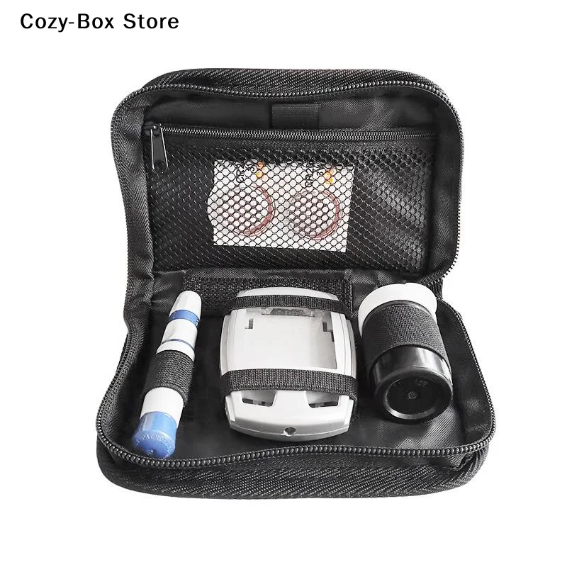 [ZY]Portable Black Zipper Storage Bag Blood Glucose Meter Storage Bag Household Blood Pressure Oxygen Meter Carrier Organizer