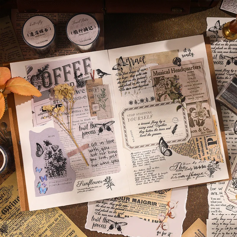 The Time Behind The New Style Series Retro English PET Tape Hand Account Transparent Sticker Decoration Material DIY Sticker