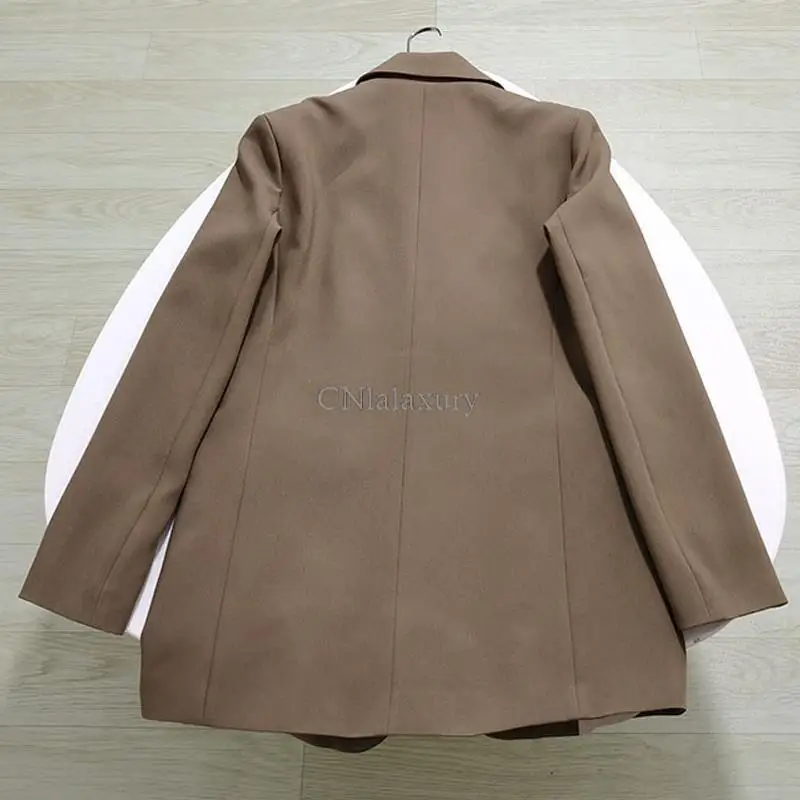 CNlalaxury 2023 Women Brown Spring Office Lady Blazer Single Button Jacket  Streetwear Coats Long Sleeve Female Blazers