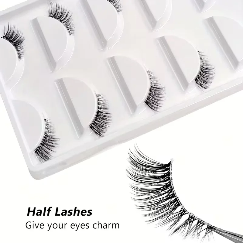 5 Pairs Natural Look Curly Half Lashes-Add Volume and Definition to Your Eyes for Dating, Parties, and Stage Makeup-Half Lashes
