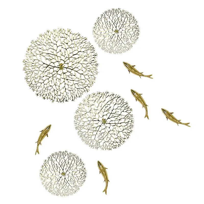 

Living room entrance background wall decoration metal wall decoration all copper carp lotus leaf wall decoration