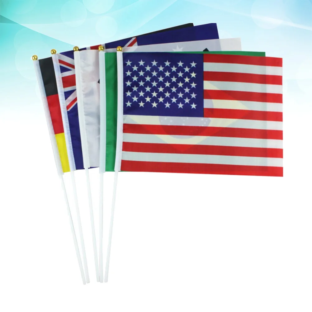 50pcs Handheld Mini National Flag On Stick International World Country Stick Flags Banners for Bar Party Decoration (50 Countrie