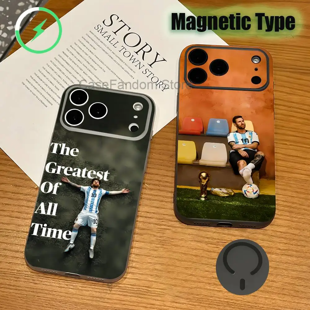 Football M-MesSI-S-M10 Shockproof Transparent gray Phone Case For iPhone 17,16,15,14,13,12,11,Pro,Max,Plus,Magnetic Charging