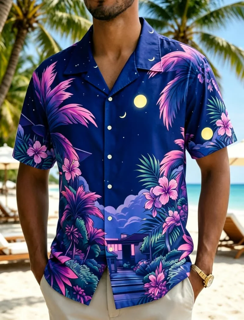 Men's starry night style Hawaiian shirt, suitable for business leisure, customer meetings, daily dressing, and vacation travel