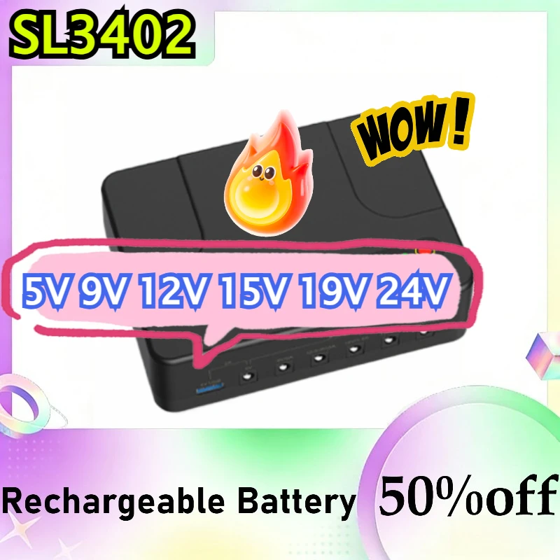 

Multi-Function Uninterruptible Backup Power SL3402 Supply UPS 5V 9V 12V 15V 19V 24V Large Capacity Lithium Battery Pack