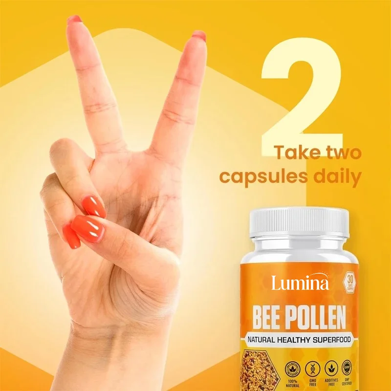 Bee Pollen Supplement 100% Natural Raw Bee Pollen Vegetarian Capsule - Probiotic Food, Protein, Immune Support and Energy