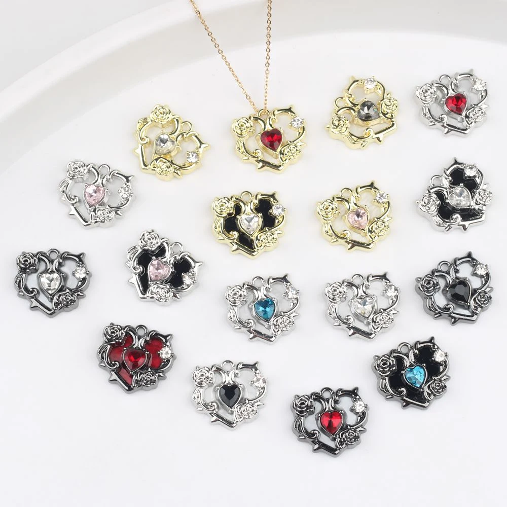 6pcs Fashion Rose Heart Shape Pendant Earring Necklace Bracelet Jewelry Making Accessories DIY Handmade Charms Ornaments Gifts