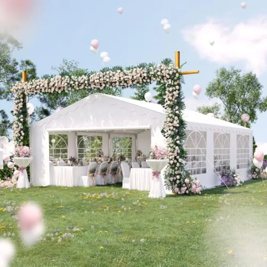 

Outdoor event shelter: heavy-duty galvanized steel frame, 20x20 ft, silver, weather-resistant reinforced construction with 2 st