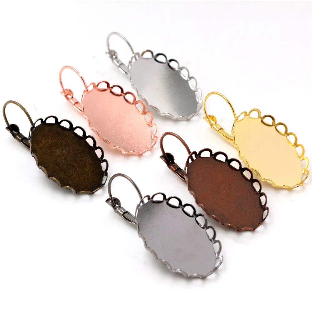 18x25mm 10 sztuk 7 kolory plated francuski dźwignia powrót kolczyki puste/Base,Fit 18x25mm owalne szkło cabochons; Ramki na kolczyki