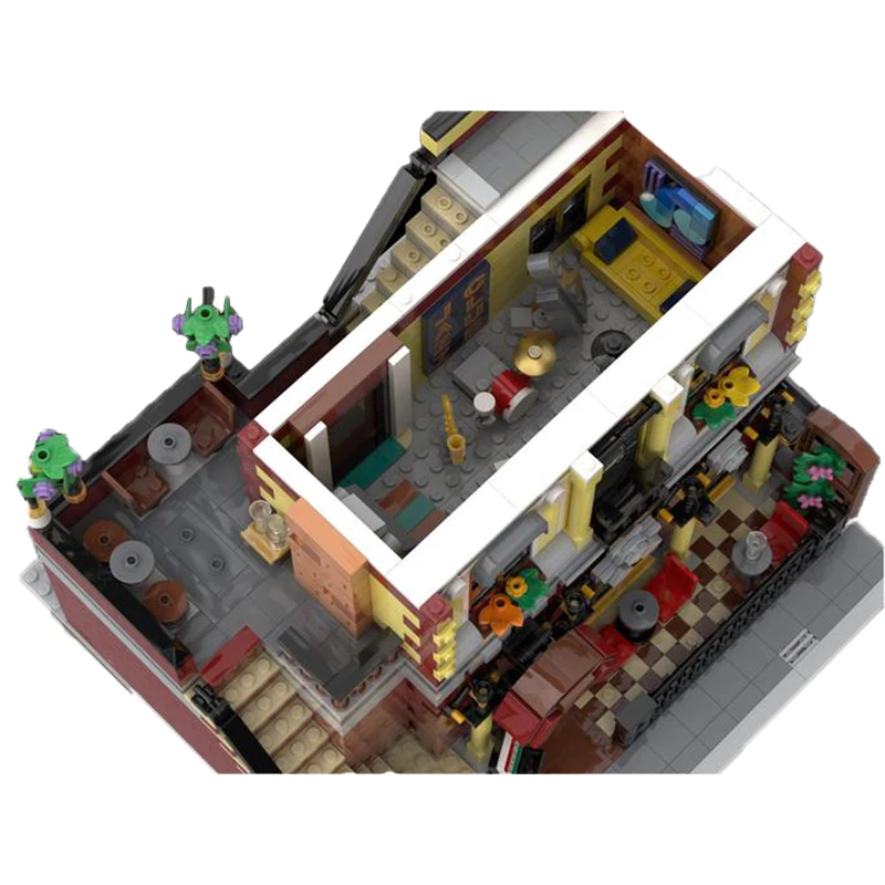 MOC الحضرية عرض الشارع وحدات بناء بيتزيريا متجر كتلة نموذج الطوب الفني الأصالة التجمع لعبة هدايا عيد الميلاد #5