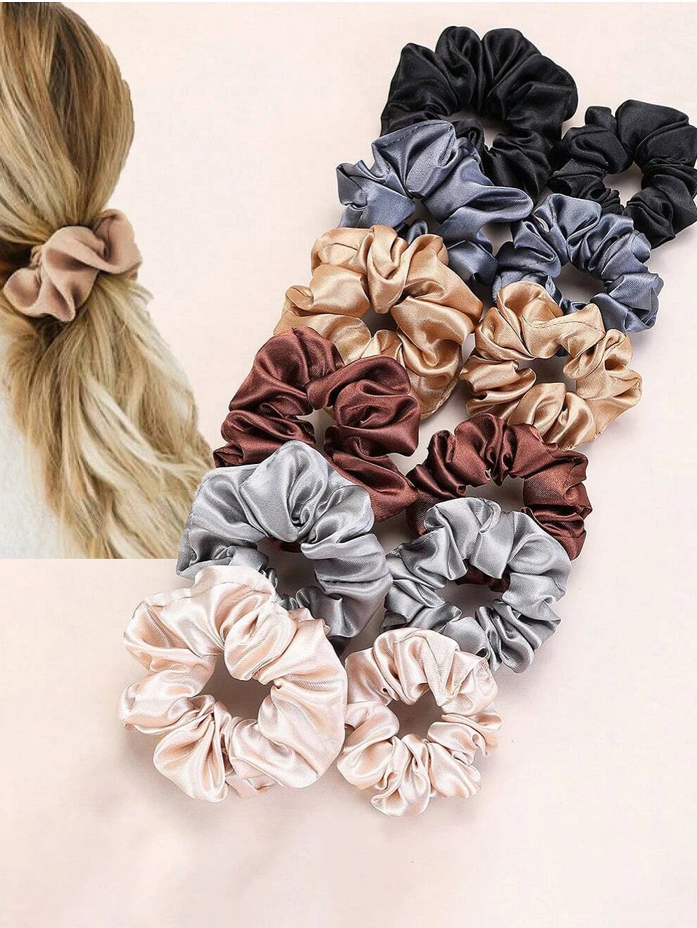 Attaches de cheveux en Satin lumineux et élégantes, 12 pièces, élastiques et confortables pour dames, accessoires pour cheveux pour femmes